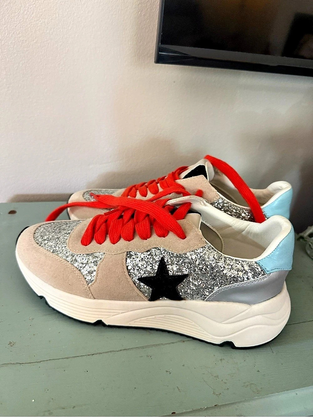 MiMi Skylar Glitter Star Sneakers Silver & White